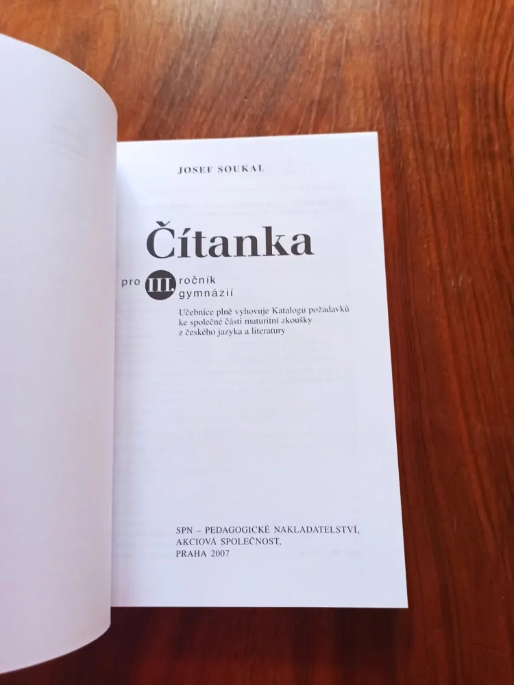 JOSEF SOUKAL - Čítanka pro III. ročník gymnázií