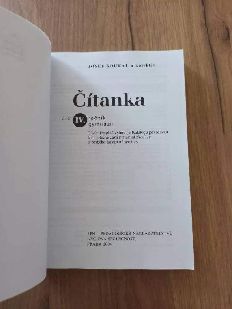 JOSEF SOUKAL - Čítanka pro IV. ročník gymnázií